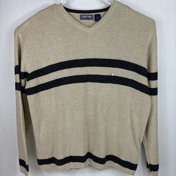 Vintage Structure‎ 90's Sweater Men's Size XL Tan With Grey Stripes NWT - Picture 1 of 8